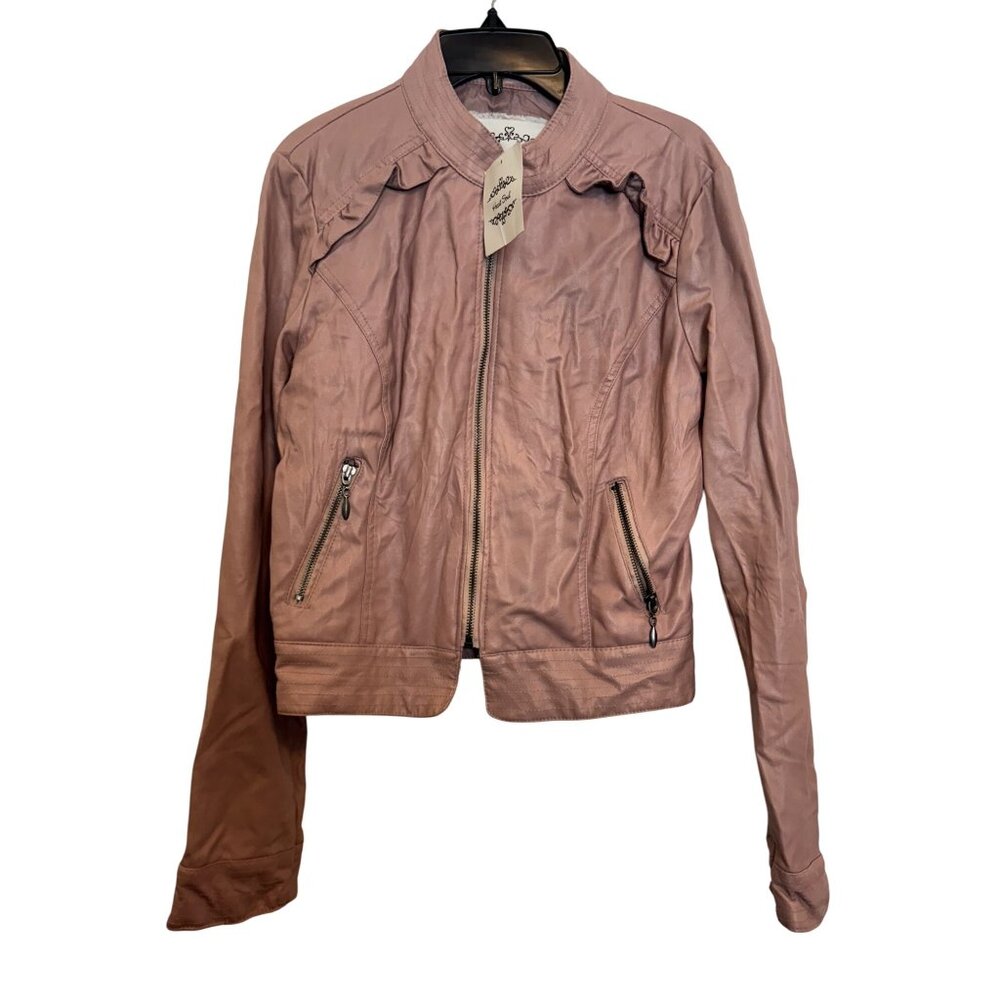 Heart Soul Faux Leather Moto Jacket Womens Medium Mauve Zip-Up Stylish